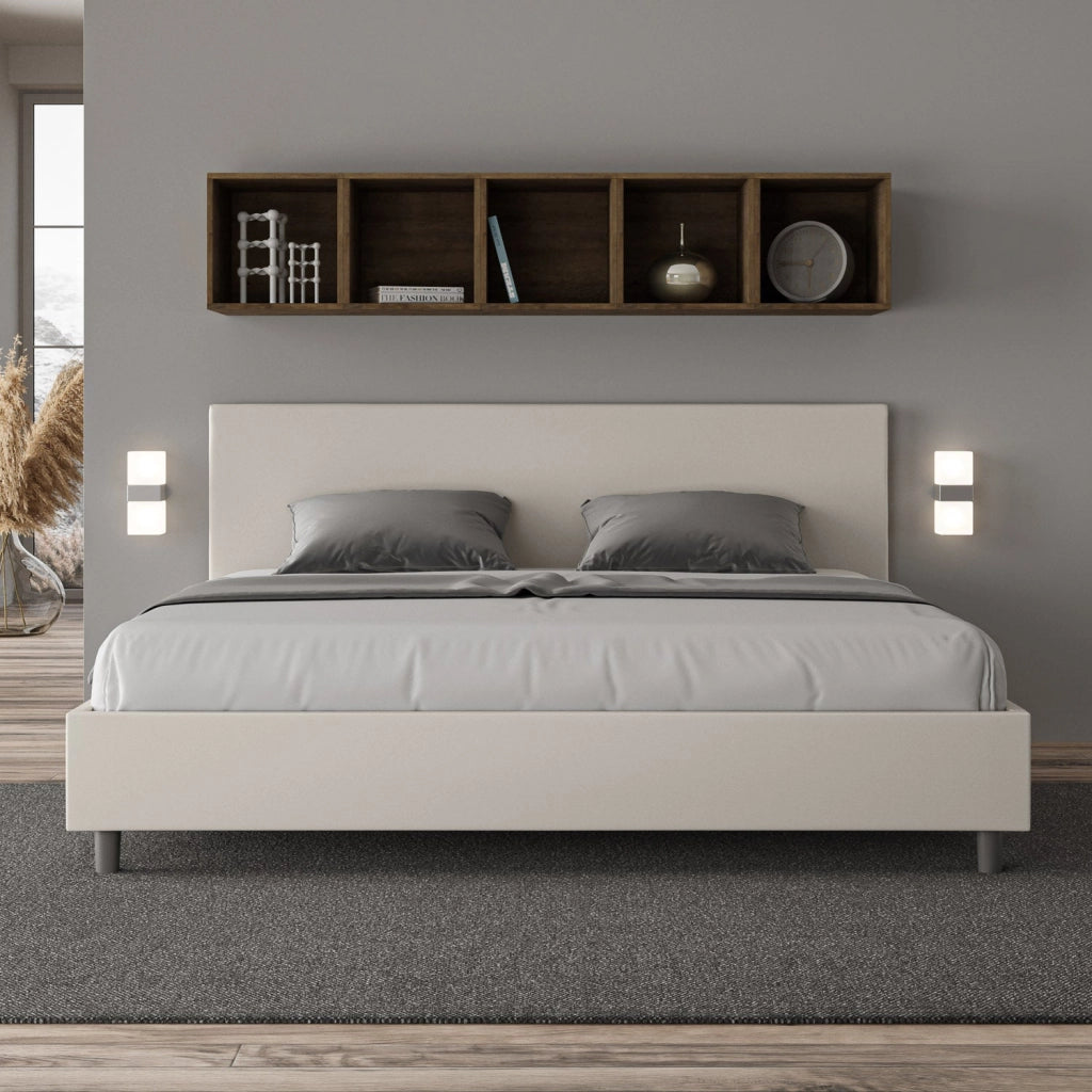 Letto Matrimoniale 160x200 cm con Rete e Contenitore Adele Bianco