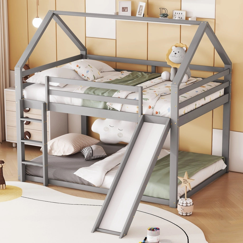 Letto a Castello 140 x 200 cm e 140 x 200 cm; Scala e Scivolo - in Legno - Grigio