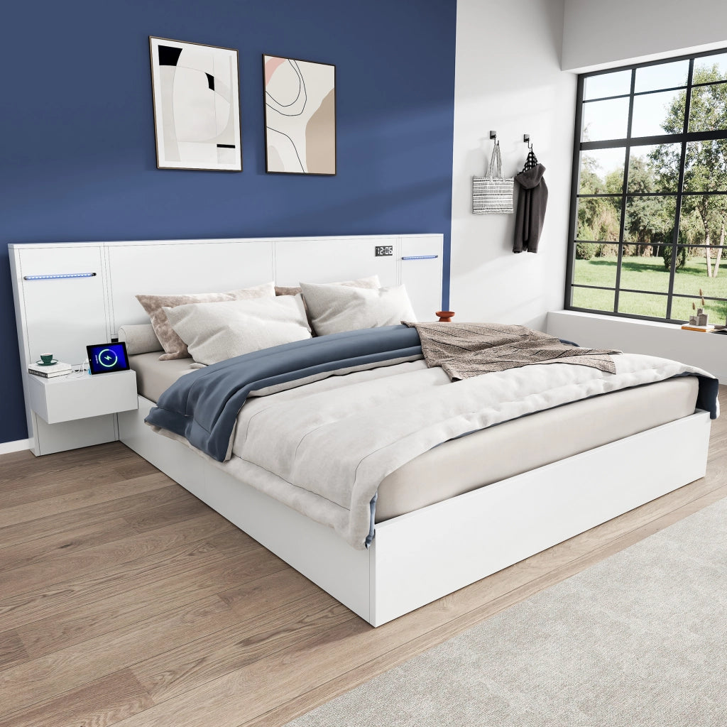 LETTO 180x200 cm in MDF bianco con 2 comodini