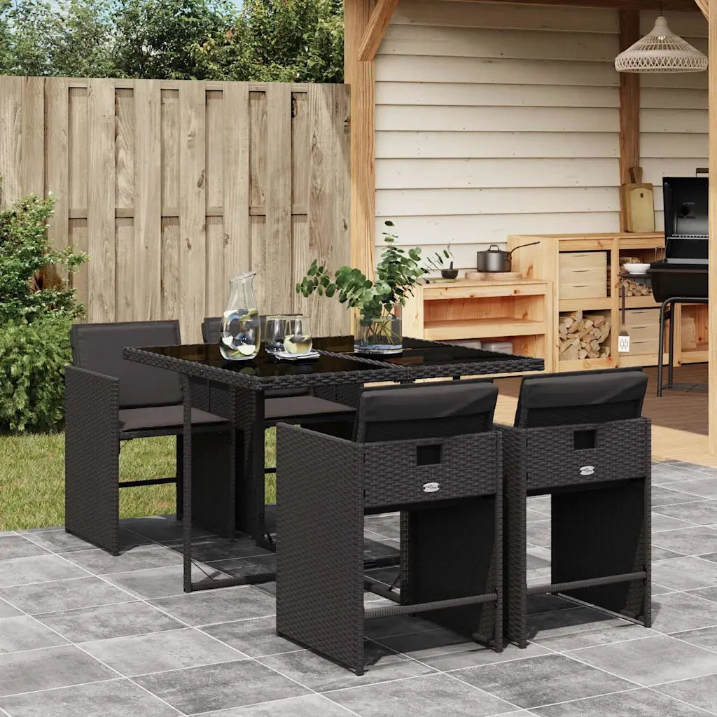 Set da Pranzo da Giardino 5 pz | Set Salotto da Giardino Nero con Cuscini in Polyrattan