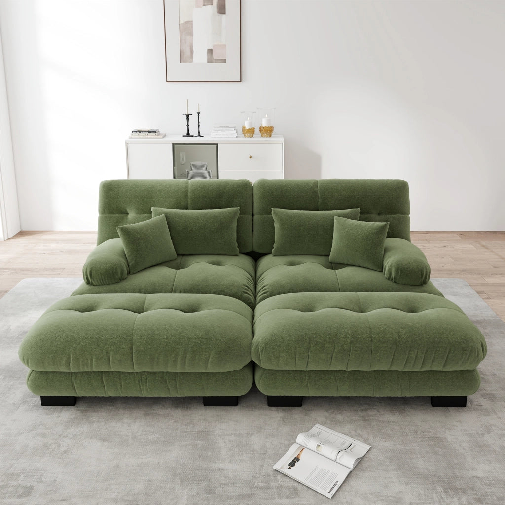Divano Angolare in Chenille con Ottomane e Cuscini ¨C MINIMAL ¨C Verde