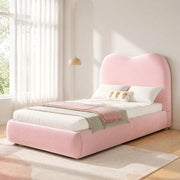Letto singolo imbottito 90x200 cm in velluto rosa con contenitore e rete a doghe