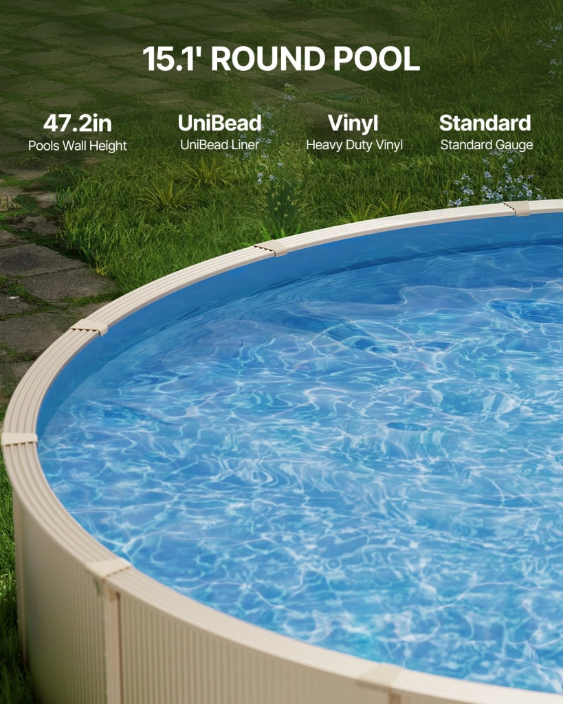 Rivestimento per Piscina Rotonda in Vinile Stile Unibead, Protezione Pareti Fuori Terra 15 Piedi 47 Pollici, Resistente Durevole per Giardino