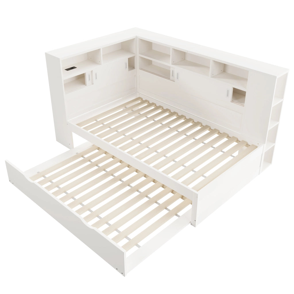 Desviae Letto per bambini 90 × 200 cm con letto estraibile vani portaoggetti USB struttura in legno di pino bianco