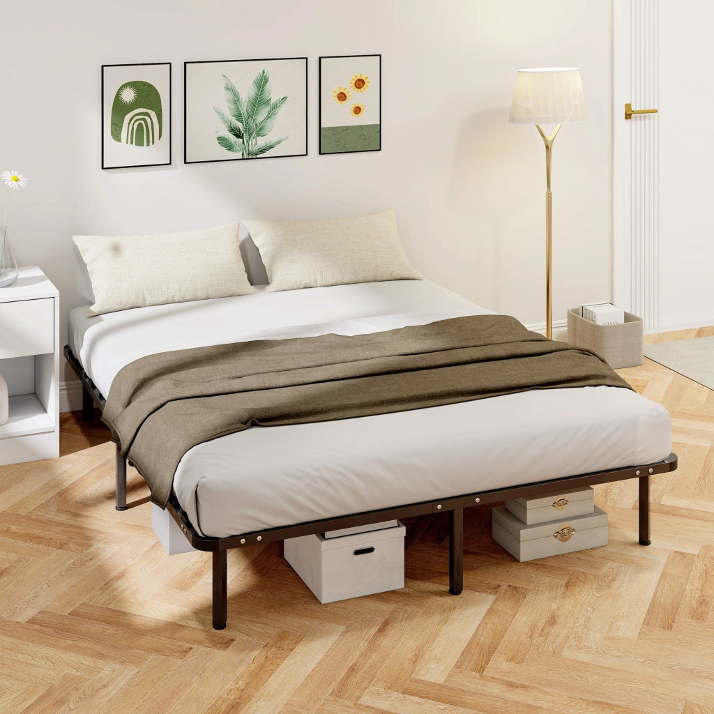 Rete Fissa Letto Matrimoniale 190x160x31 cm a 28 Doghe con Spazio Sottostante in Legno e Acciaio Nero e Legno