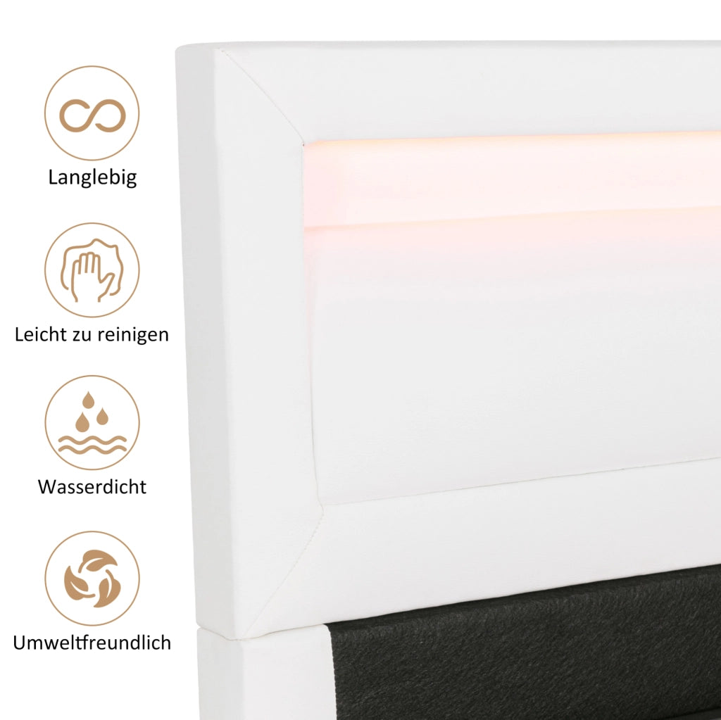 Letto imbottito con luce LED e contenitore 140 x 200 cm bianco