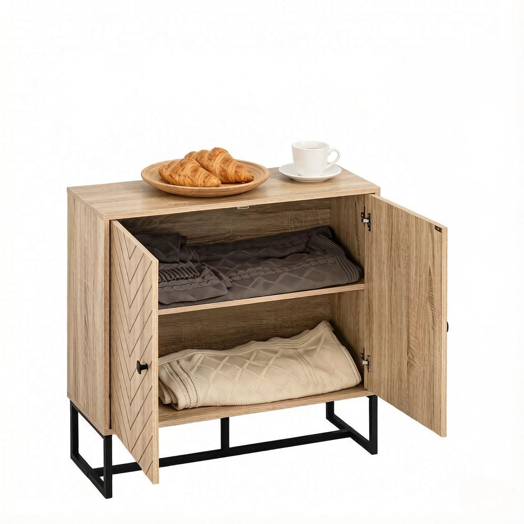 Sideboard con ripiani regolabili in legno naturale e nero