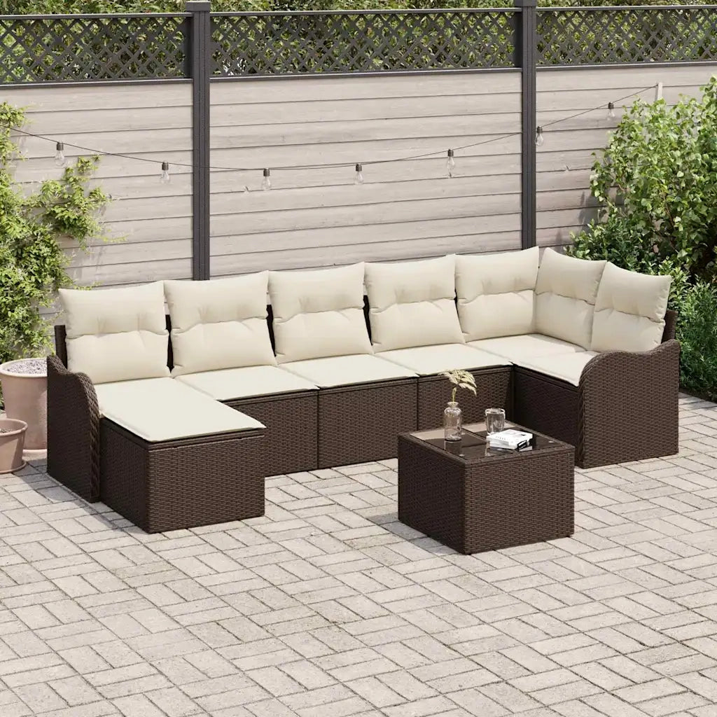 Set Divano da Giardino 8 pcs Marrone e bianco Poly Rattan
