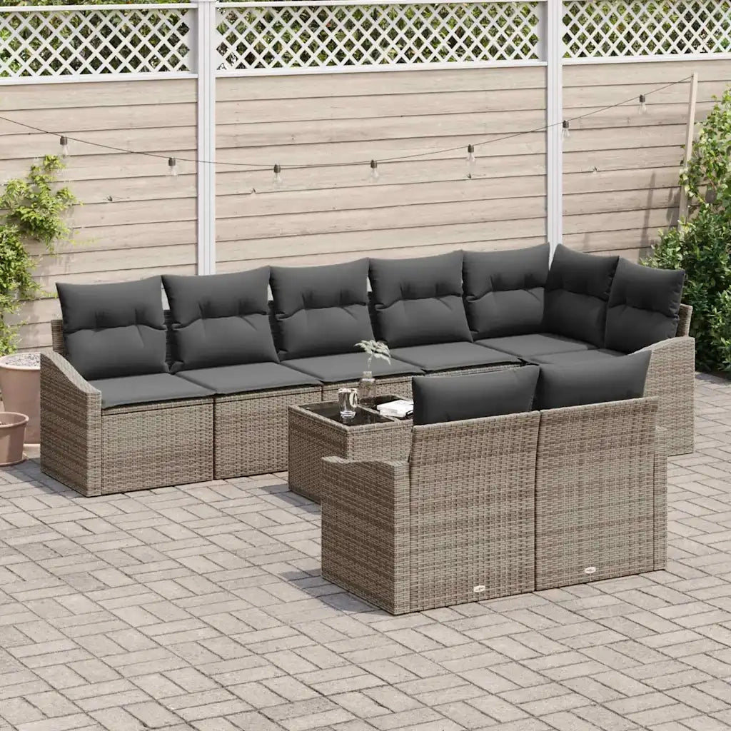 Set di divani con cuscino 9 pcs Grigio polyrattan 3346779