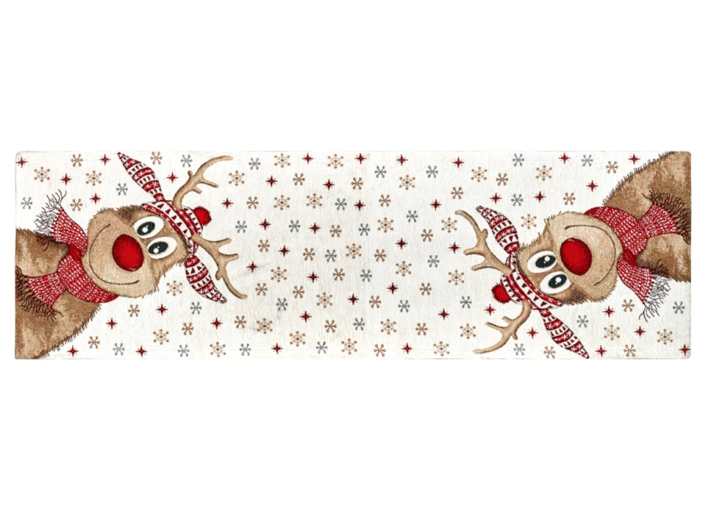 Tovaglia Centrino Runner Tavolo Fantasie Natalizie Centrotavola Cinigliato Made Italy - 40x180 - Rudolf