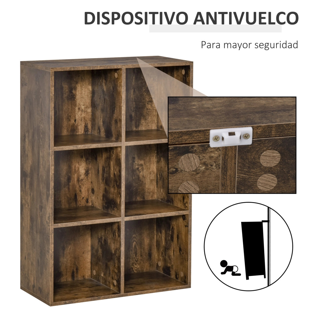 Libreria a 3 Livelli con 6 Cubi ¨C Xylo ¨C Legno Marrone Rustico 65,5x30x97,5 cm