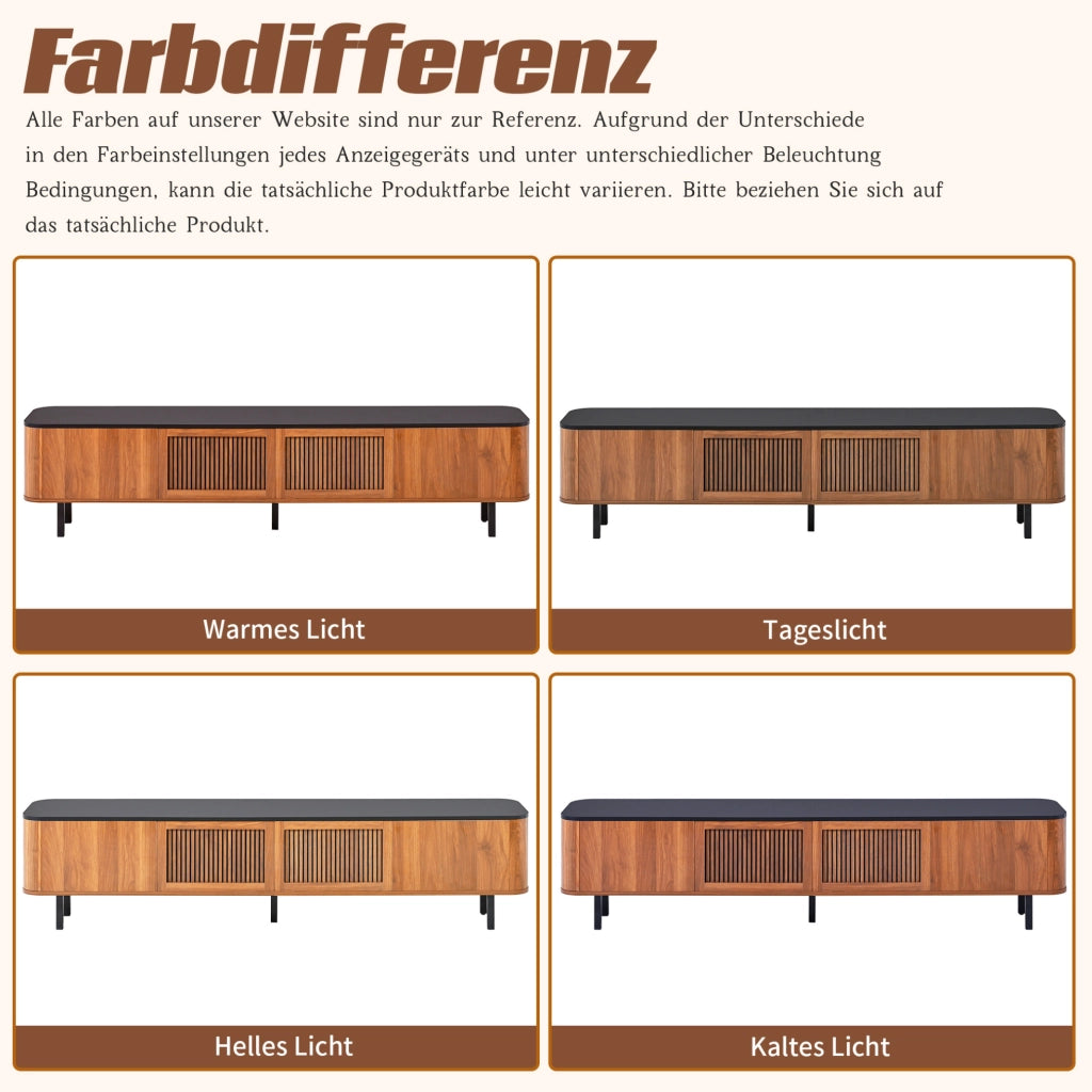 Mobile TV moderno 190x35x45 cm in MDF e pannello truciolare; effetto noce e nero