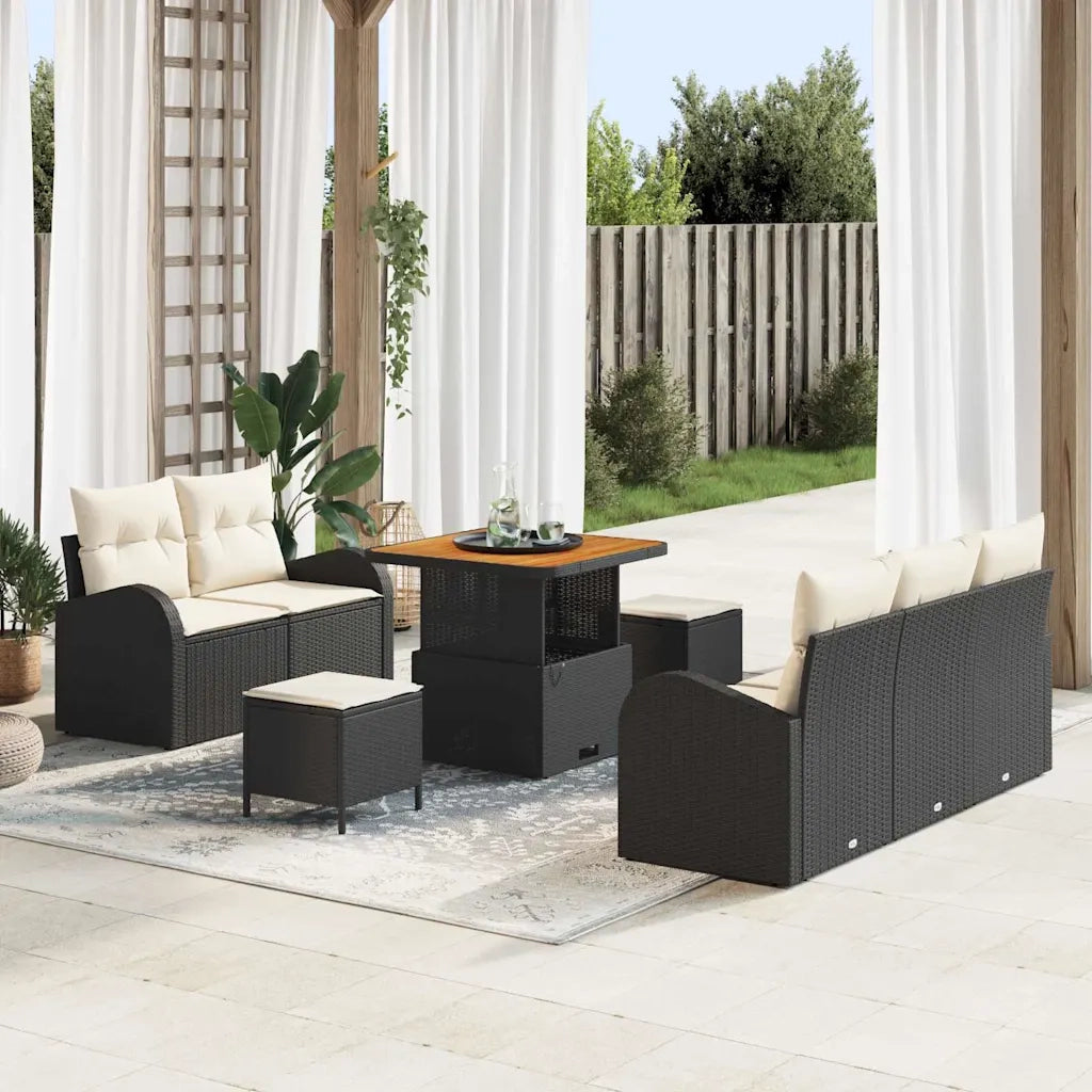 Set Divano da Giardino con cuscino 8 pcs Nero e Crema