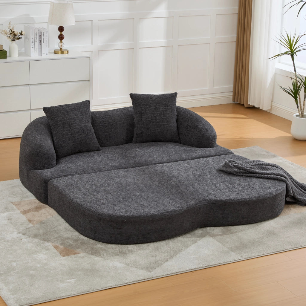 Divano letto 2 posti pieghevole con due cuscini schienale in chenille e schiuma grigio scuro 157 × 84 × 65 cm