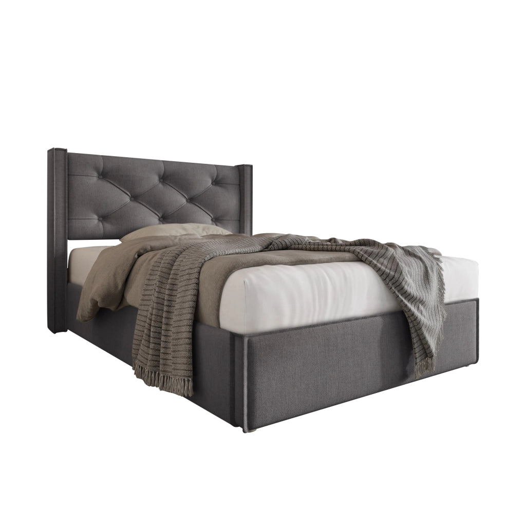 Letto imbottito grigio 90x200 cm con contenitore