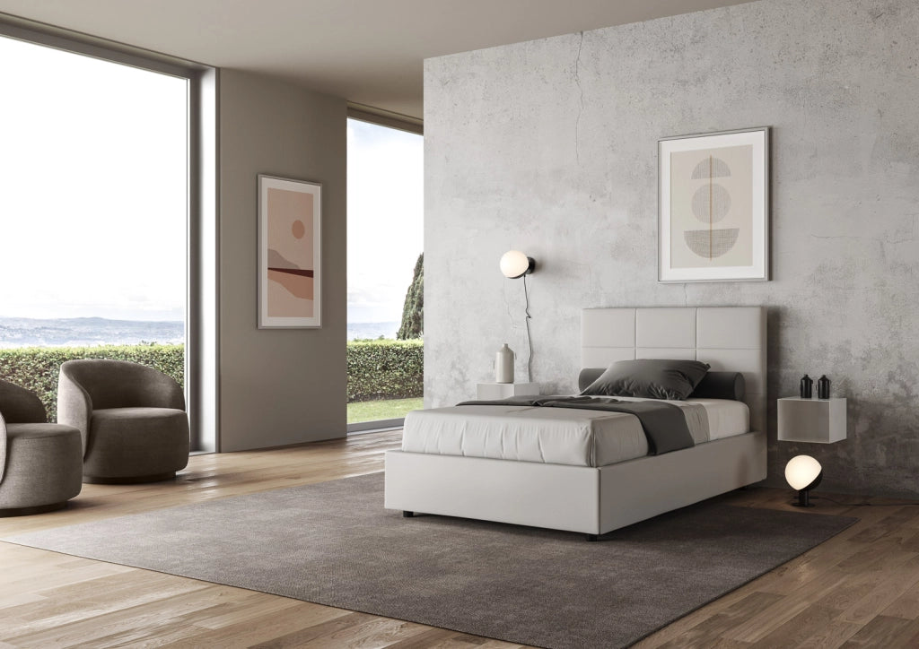 BS COM Letto una piazza e mezza contenitore imbottito 130x210 similpelle bianco