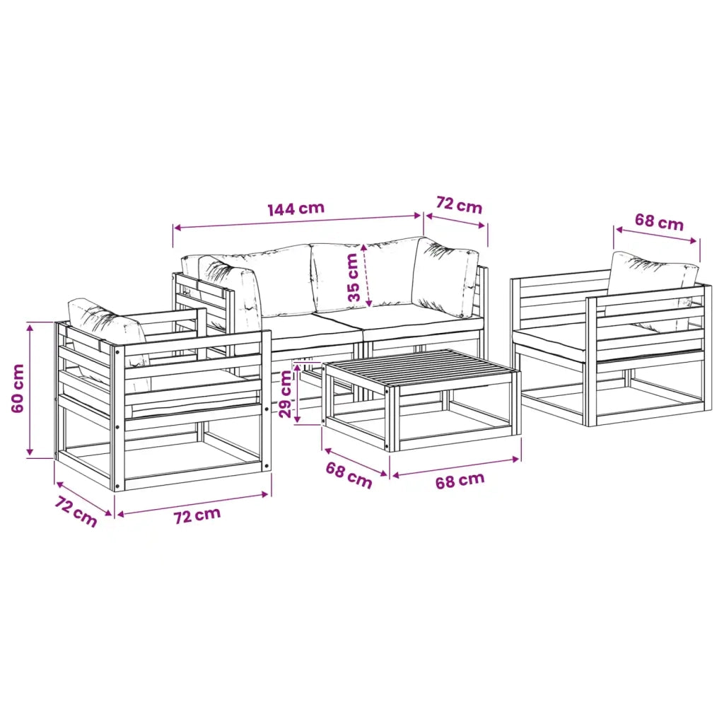 Set da giardino modulare 5 pezzi Naturale 3417223