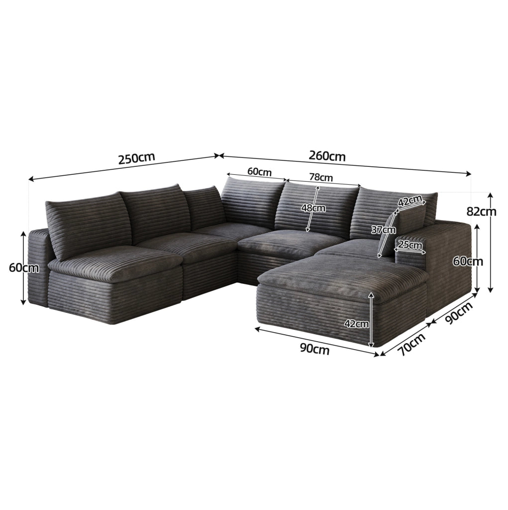 Divano modulare ULEVR in tessuto grigio scuro con supporto in schiuma e design componibile
