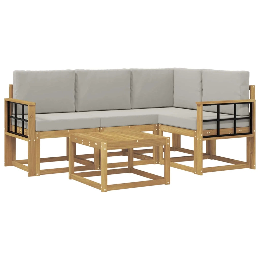 Set di divani da esterno 5 pz Bianco e Grigio Chiaro Poliestere 3387605