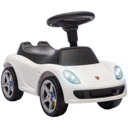 Auto a spinta per bambini Porsche bianca, con clacson, luci e suoni del motore, per 18-36 mesi