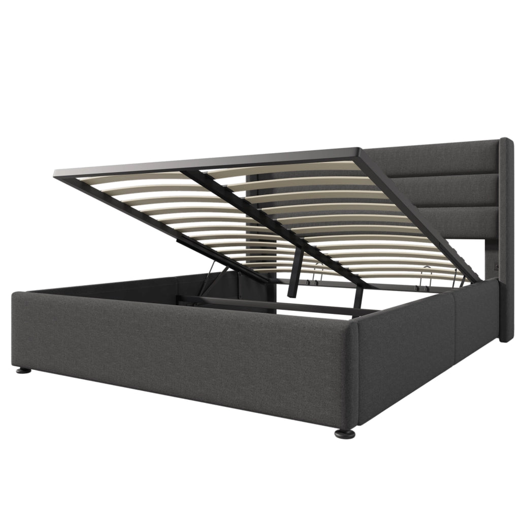 Letto contenitore 140x200 grigio con rete sollevabile