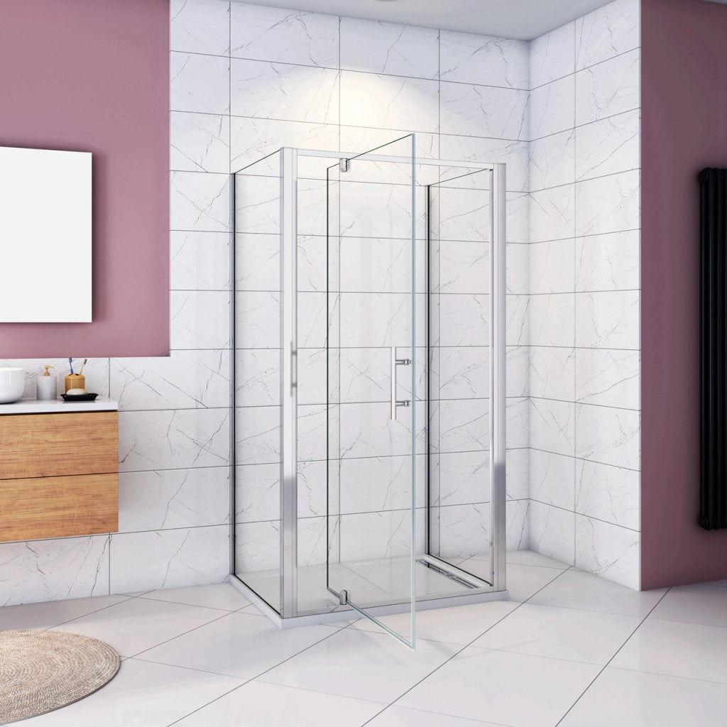 185cm Box Doccia a Tre Lati Porta Girevole Battente 80cm con Doppia Parete Fissa 70x70cm Vetro Temperato Trasparente 5 mm Profilo Cromo Lucido