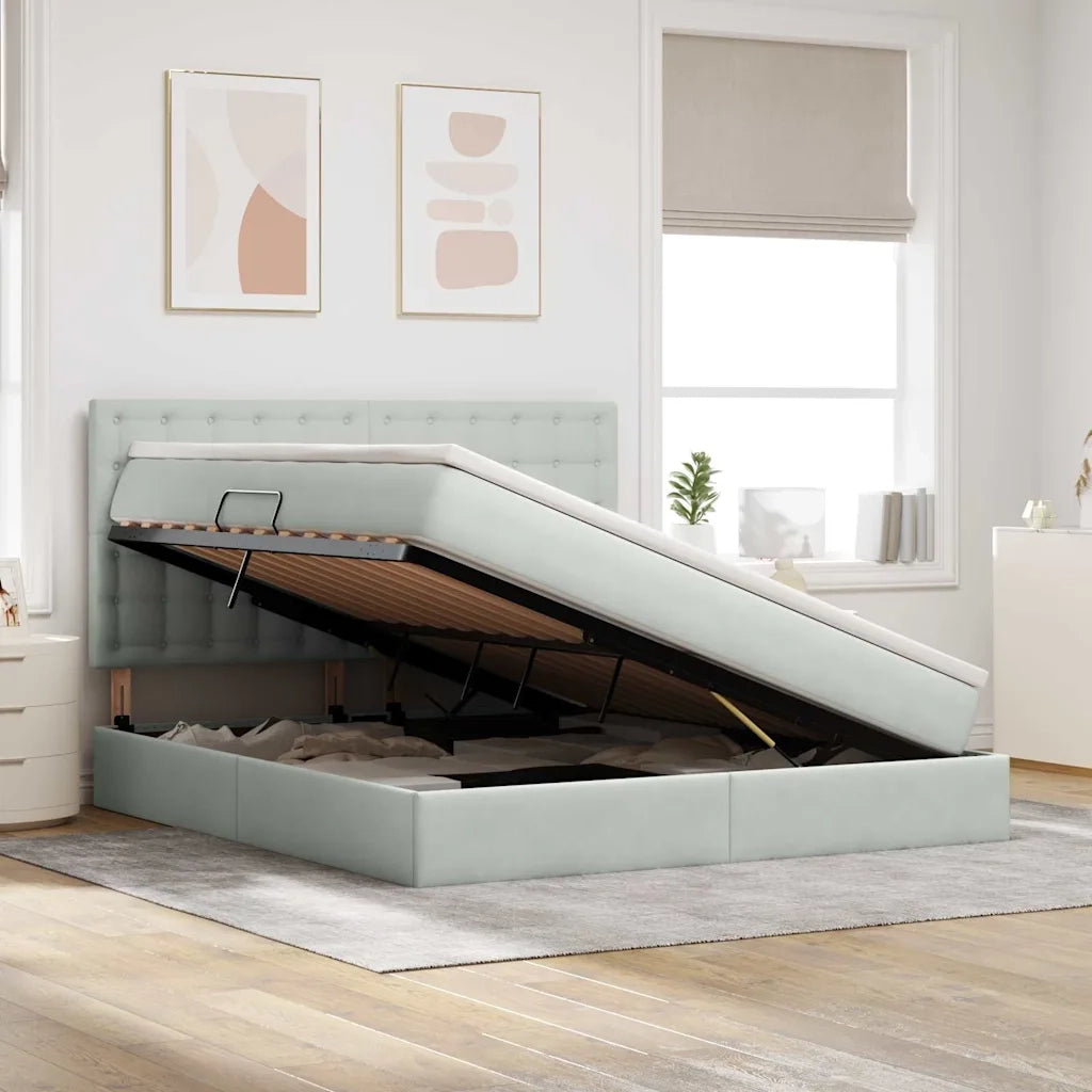 Letto con contenitore e LED Grigio chiaro 180 x 200 cm Velluto