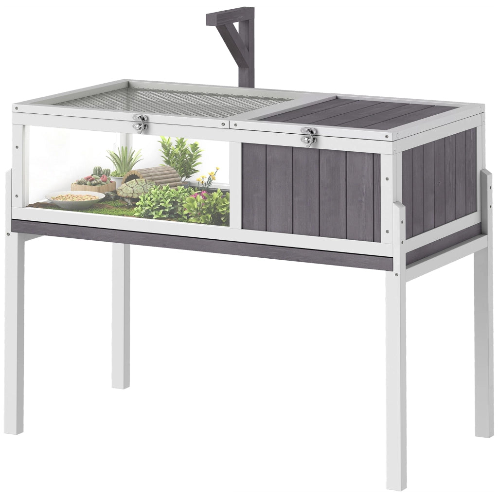 Casa per Tartarughe in Legno ¨C Xylo ¨C Bianco e Grigio con Finestra 104x53x82cm