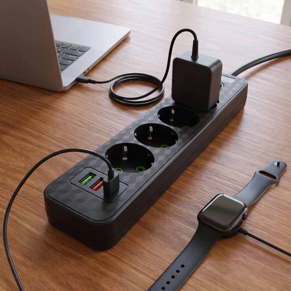 Multipresa Con Prolunga, 4 Prese + 2 Porte Usb-a + Usb-c Jnh021-4a Black