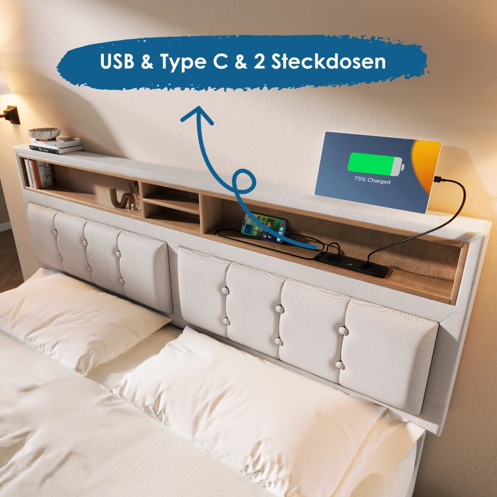 Letto Matrimoniale; Lino; Beige