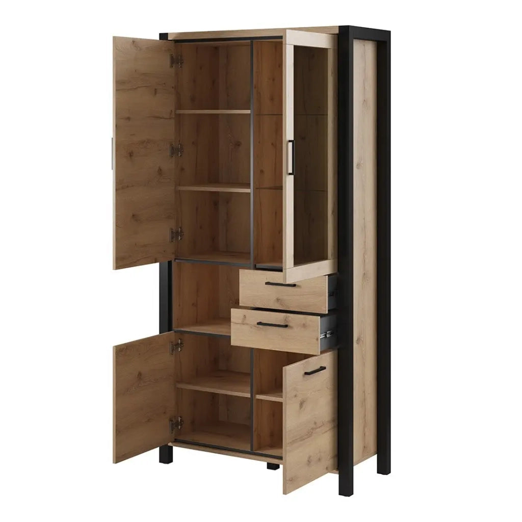 Vetrina alta XL collezione TIVORA. Colore quercia e nero