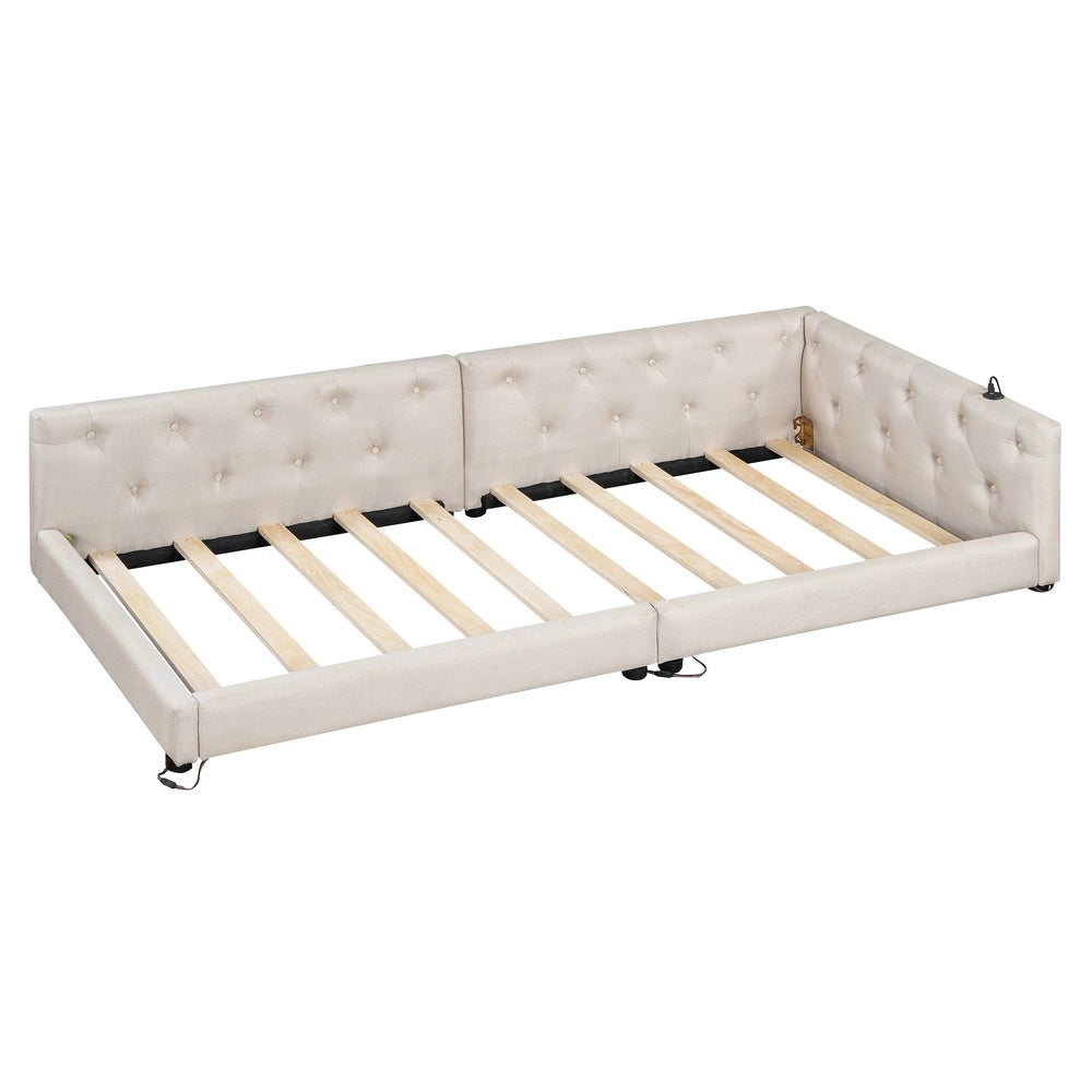 Letto Diurno Imbottito con LED ¨C MINIMAL ¨C Lino Beige 90x200
