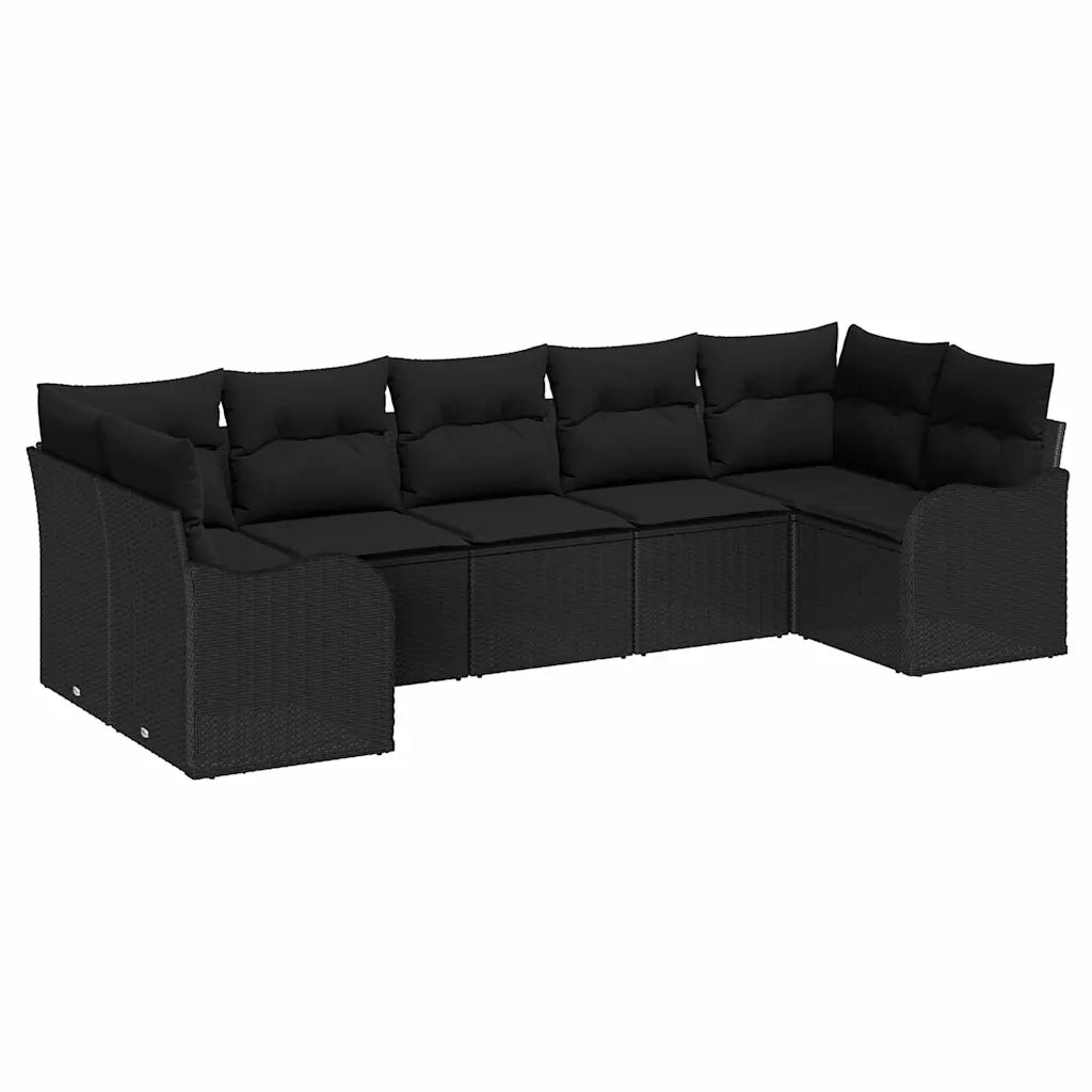 Set Divano da Giardino con cuscino 7 pcs Nero Poly Rattan