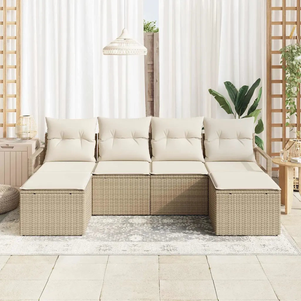 Set di divani con cuscino 6 pcs Beige e Crema polyrattan