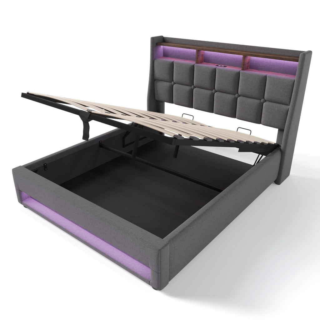 Letto imbottito 140x200 cm grigio con contenitore