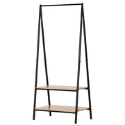 Appendiabiti salvaspazio per casa, triangolare contemporaneo, 2 ripiani MDF legno chiaro acciaio nero, 64L x 43l x 149H cm, robusto