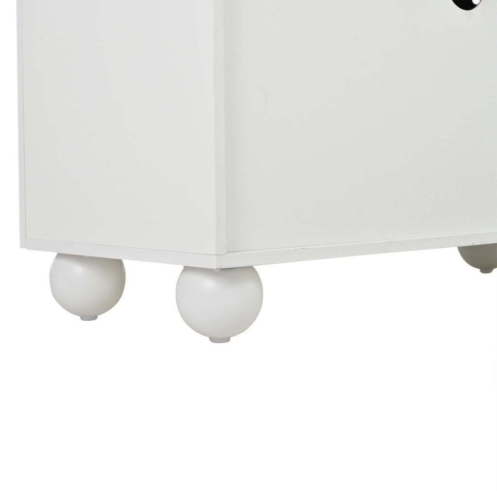 Mobile TV 180x40x45 cm con 4 ante, gambe metalliche a sfera, MDF bianco e legno, supporto per TV fino a 80 pollici