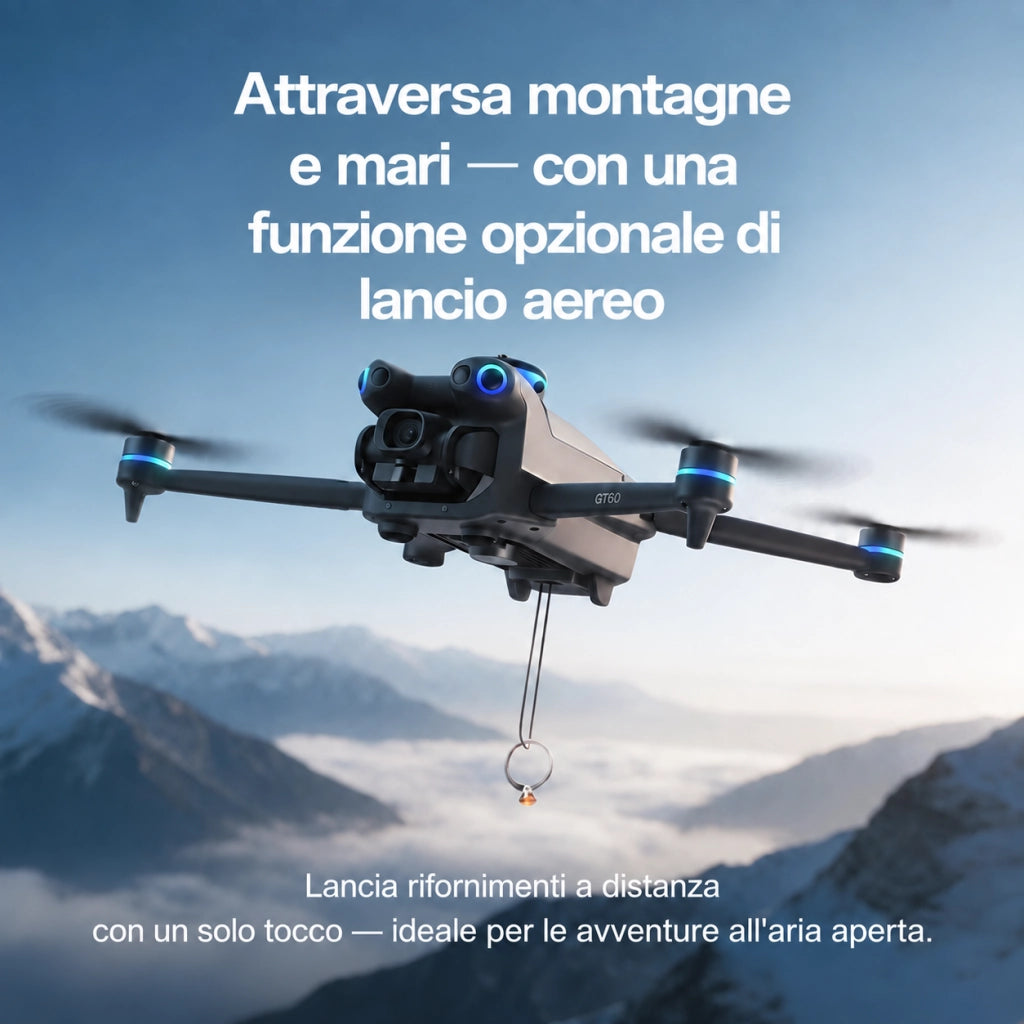 Drone pieghevole con telecamera GT60 720P GPS 1 batteria 3.7V 2650mAh 20 min schermo 4.3 evitatore ostacoli 245g gimbal 90 gradi 5G 12+ EIS borsa 6 CH
