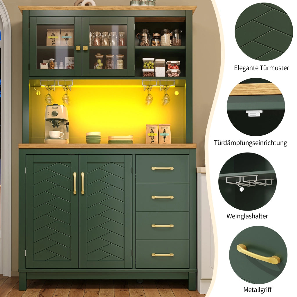 Mobile da cucina in MDF verde con LED, 105,5x40x180 cm