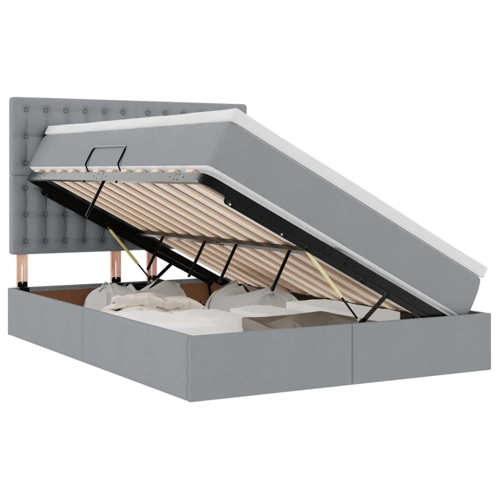 Letto con contenitore e LED con led Grigio chiaro 140 x 190 cm