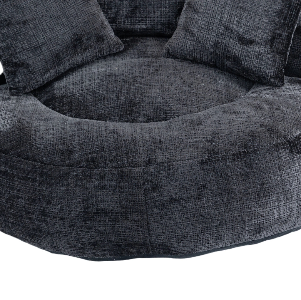 POLTRONA Relax 108x108x52 cm in Chenille Nera con Braccioli