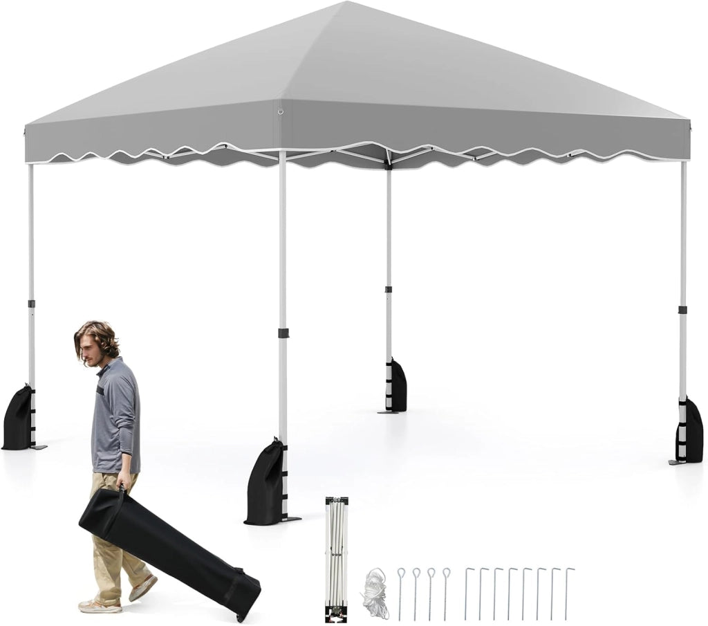 Gazebo Pop-up da Esterno 3 x 3 m, Gazebo Pieghevole con Borsa con Ruote, 8 Picchetti, 4 Ancore, 4 Corde Antivento, 4 Sacchi di Sabbia, Tendone Impermeabile per Eventi Commerciali (Grigio)