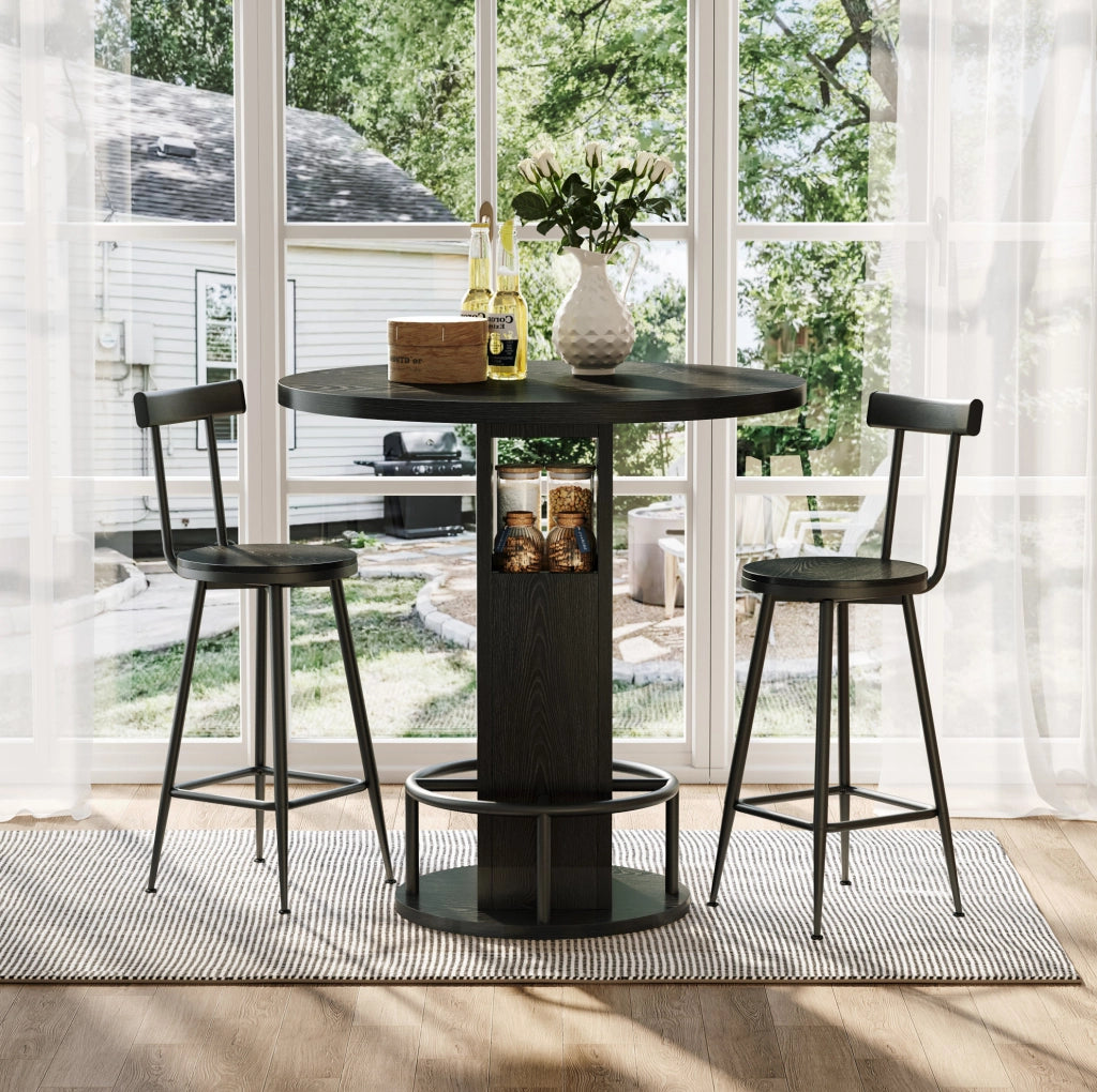 TAVOLO da bar rotondo 80 cm nero Set da 3 pezzi