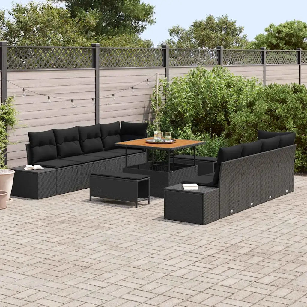 Set Divano da Giardino con cuscino 11 pcs Nero Poly Rattan