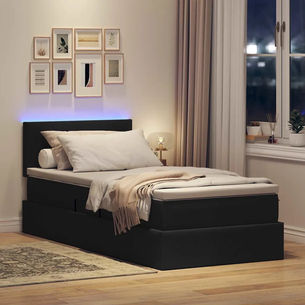 Letto con contenitore e LED con led Nero 100 x 200 cm Tessuto