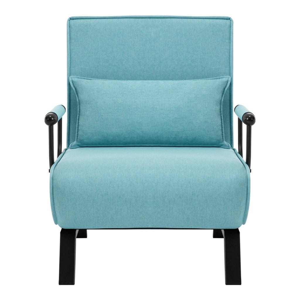 Poltrona letto 3 in 1 reclinabile a 5 posizioni con cuscino rimovibile struttura in metallo rivestimento in lino blu