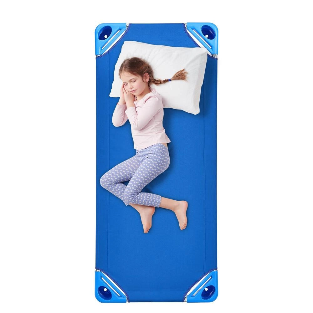 Lettino Impilabile Bambini 4 Pezzi Letti Dormire Portatili 130x57 cm Asilo Nido Aule Prescolari Pisolino Blu