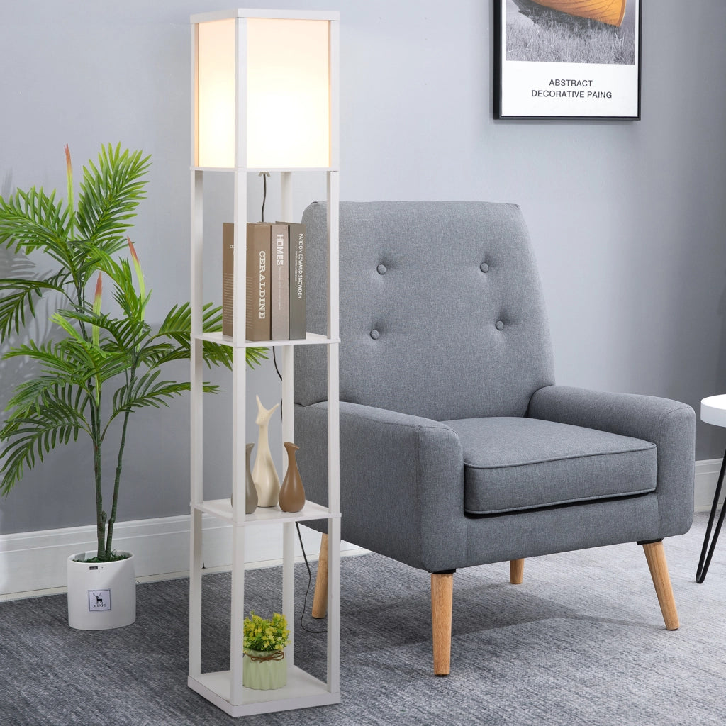 Lampada da Terra con Mensole ¨C Xylo ¨C Legno Bianco E27