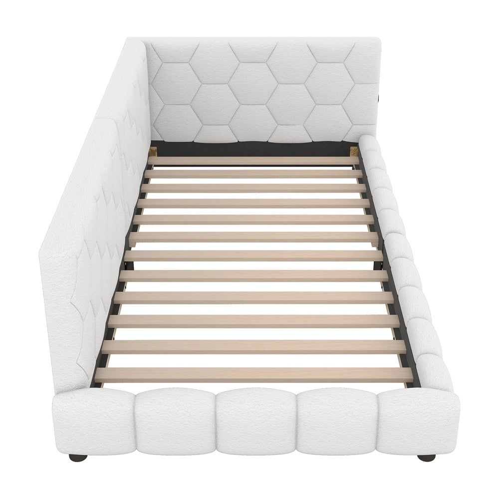 Letto daybett con rete a doghe e LED ¨C Minimal ¨C Bianco similpelle 90x200cm con USB Type-C