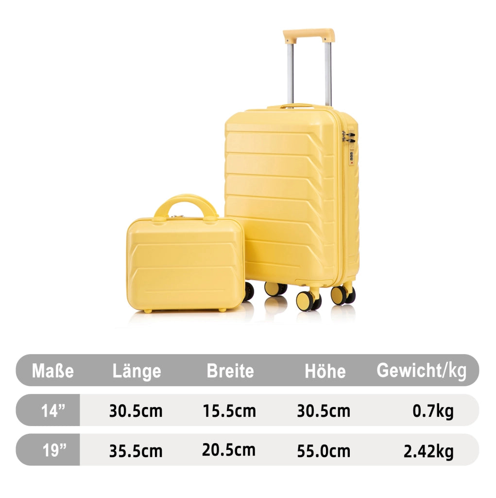 Set valigia 19" e beauty case 14" in ABS giallo con serratura a combinazione